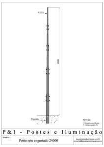 Poste de Iluminação - Reto Engastado 24 Metros