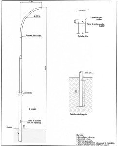 Poste de Iluminação - Curvo Simples Engastado - 10 Metros