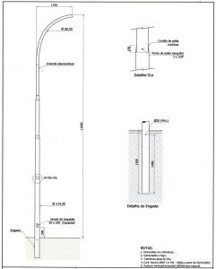 Poste de Iluminação - Curvo Simples Engastado - 11 Metros