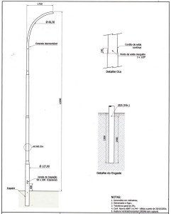 Poste de Iluminação - Curvo Simples Engastado - 12 Metros