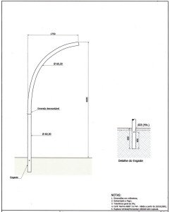 Poste de Iluminação - Curvo Simples Engastado - 4 Metros