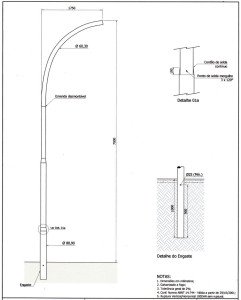 Poste de Iluminação - Curvo Simples Engastado - 7 Metros