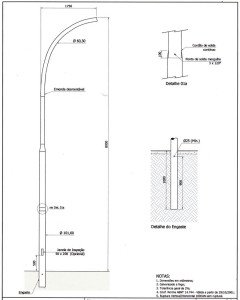 Poste de Iluminação - Curvo Simples Engastado - 8 Metros