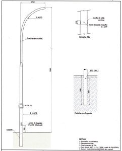 Poste de Iluminação - Curvo Simples Engastado - 9 Metros