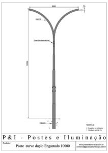 Poste de Iluminação - Curvo Duplo Engastado 10 Metros