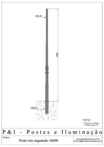 Poste de Iluminação - Reto Engastado 10 Metros