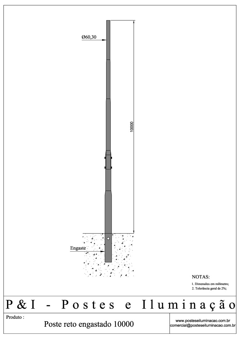 Poste de Iluminação - Reto Engastado 10 Metros