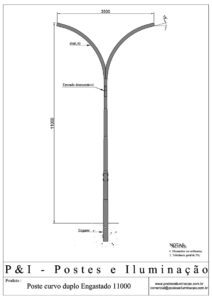 Poste de Iluminação - Curvo Duplo Engastado 11 Metros