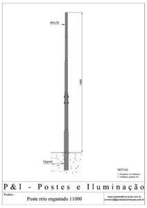 Poste de Iluminação - Reto Engastado 11 Metros