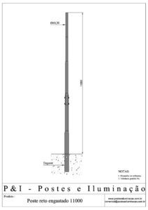 Poste de Iluminação - Reto Engastado 11 Metros