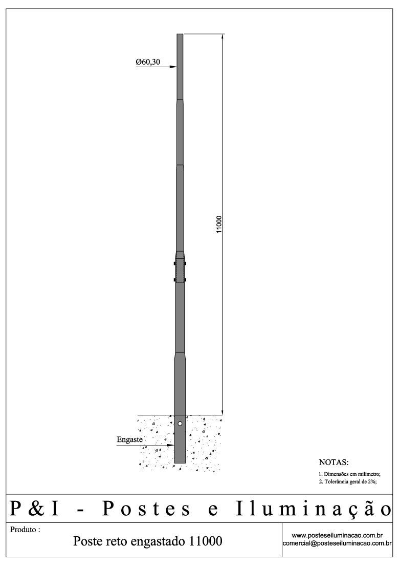 Poste de Iluminação - Reto Engastado 11 Metros