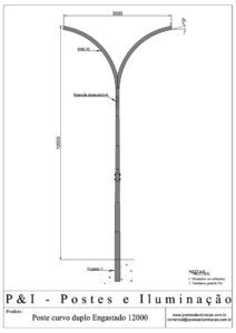 Poste de Iluminação - Curvo Duplo Engastado 12 Metros