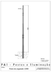 Poste de Iluminação - Reto Engastado 12 Metros