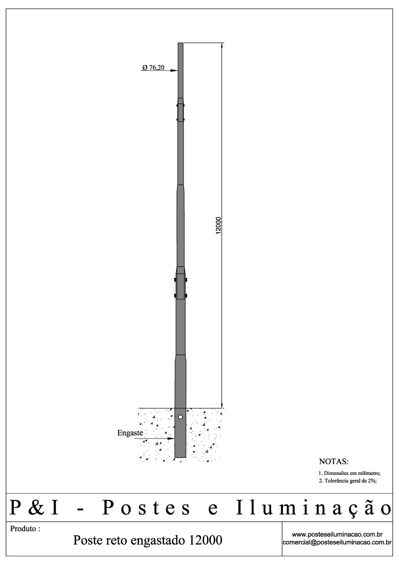 Poste de Iluminação - Reto Engastado 12 Metros