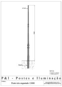 Poste de Iluminação - Reto Engastado 13 Metros