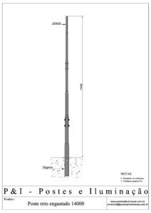 Poste de Iluminação - Reto Engastado 14 Metros