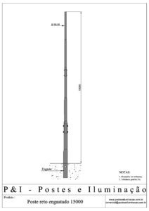 Poste de Iluminação Reto Engastado 15 Metros