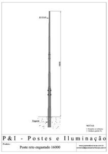 Poste de Iluminação - Reto Engastado 16 Metros