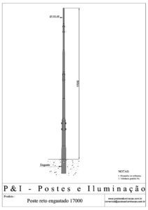 Poste de Iluminação - Reto Engastado 17 Metros