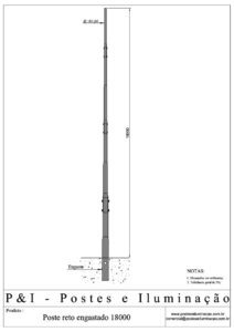 Poste de Iluminação - Reto Engastado 18 Metros