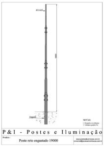 Poste de Iluminação - Reto Engastado 19 Metros