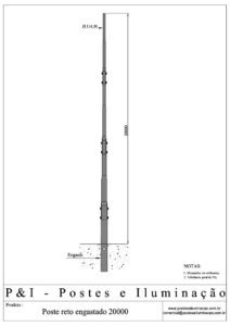 Poste de Iluminação - Reto Engastado 20 Metros
