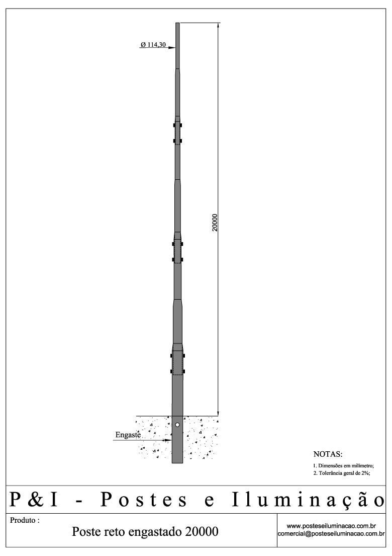 Poste de Iluminação - Reto Engastado 20 Metros