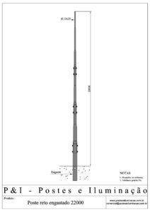 Poste de Iluminação - Reto Engastado 22 Metros