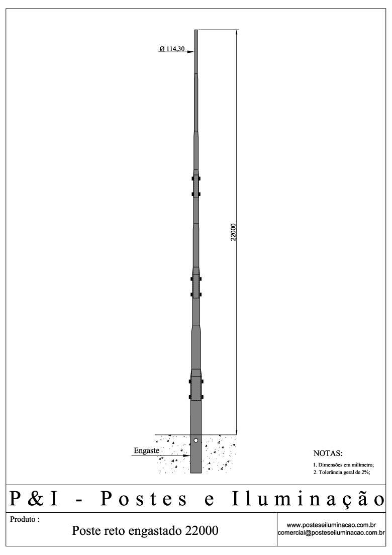 Poste de Iluminação - Reto Engastado 22 Metros