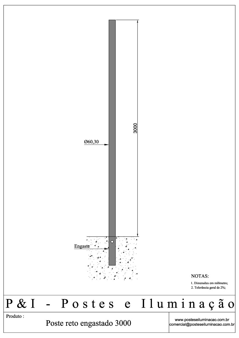 Poste de Iluminação - Reto Engastado 3 Metros