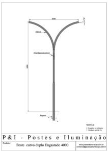 Poste de Iluminação - Curvo Duplo Engastado 4 Metros