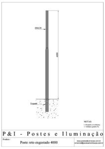 Poste de Iluminação - Reto Engastado 4 Metros