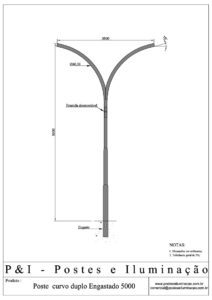Poste de Iluminação - Curvo Duplo Engastado 5 Metros