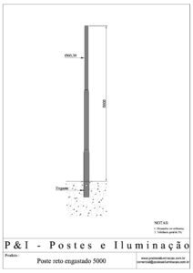 Poste de Iluminação - Reto Engastado 5 Metros