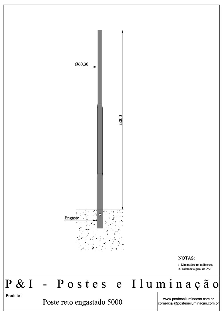 Poste de Iluminação - Reto Engastado 5 Metros