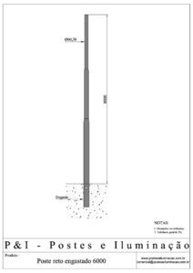 Poste de Iluminação - Reto Engastado 6 Metros