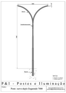 Poste de Iluminação - Curvo Duplo Engastado 7 Metros