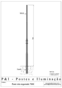 Poste de Iluminação - Reto Engastado 7 Metros