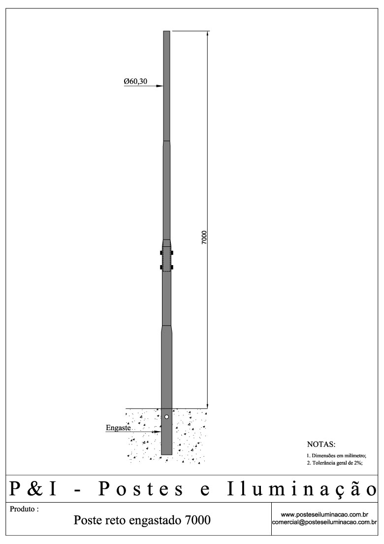 Poste de Iluminação - Reto Engastado 7 Metros