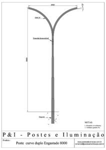 Poste de Iluminação - Curvo Duplo Engastado 8 Metros