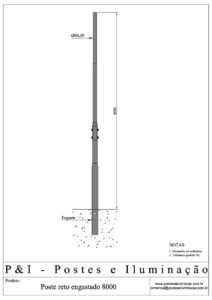 Poste de Iluminação - Reto Engastado 8 Metros