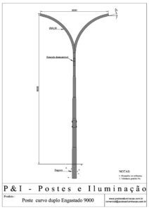 Poste de Iluminação - Curvo Duplo Engastado 9 Metros