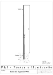 Poste de Iluminação - Reto Engastado 9 Metros