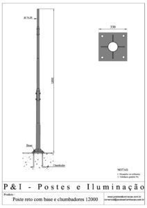 Poste de Iluminação Reto - Base Chumbadores 12 Metros