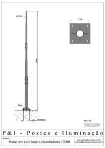 Poste de Iluminação Reto - Base Chumbadores 13 Metros