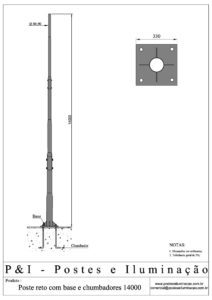 Poste de Iluminação Reto - Base Chumbadores 14 Metros