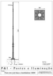 Poste de Iluminação Reto - Base Chumbadores 18 Metros