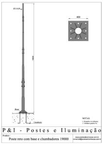 Poste de Iluminação Reto - Base Chumbadores 19 Metros