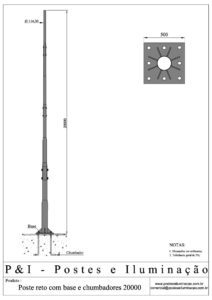 Poste de Iluminação Reto - Base Chumbadores 20 Metros