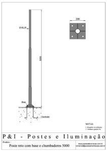 Poste de Iluminação Reto - Base Chumbadores 5 Metros